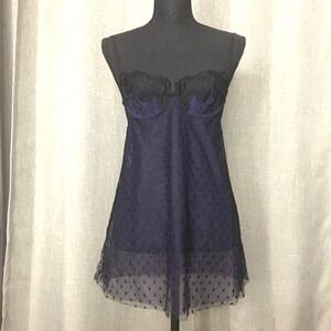 Vtg New Victoria's Secret Babydoll Women 34B Purple New Lace Swiss Dot Mesh Slip